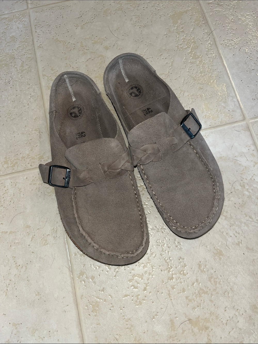 Birkenstock Buckley Suede Slip-On Loafers with Braided Strap - Taupe